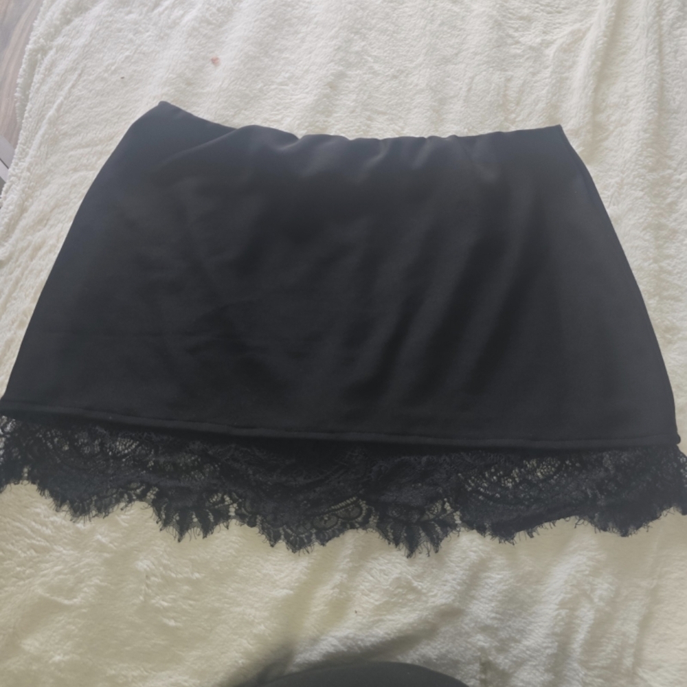 Black Lace Trim Mini Skirt